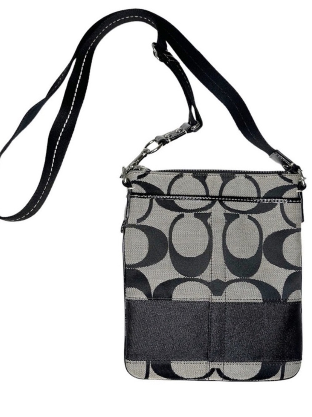 Coach Black and Gray Signature Messenger Crossbody